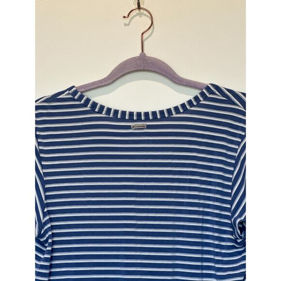 Columbia V-Neck Blue White Striped Cap Sleeve T-Shirt Size Small - Picture 4 of 7